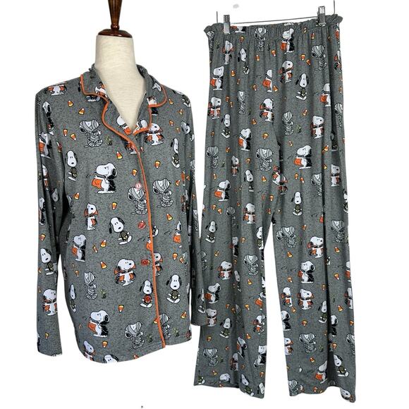 Munki Munki Peanuts Pajama Set 2pc Womens Large Halloween Snoopy Lounge - Picture 1 of 12